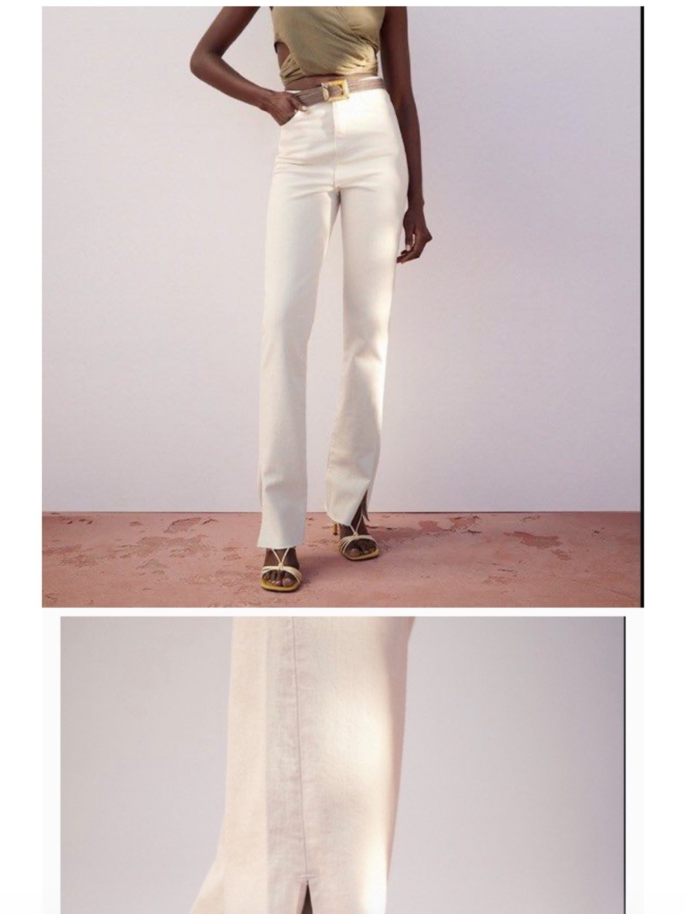 Zara Ecru Slim Flare Jeans